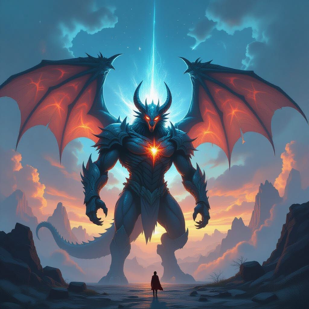 Fusion Creature with Plasma Wings in Biomechanical Style