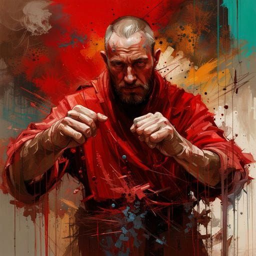 Armored Monk's Mechanical Fists in Dramatic Light