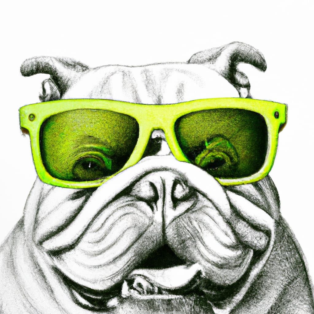 Bulldog in Green Sunglasses Pencil Drawing