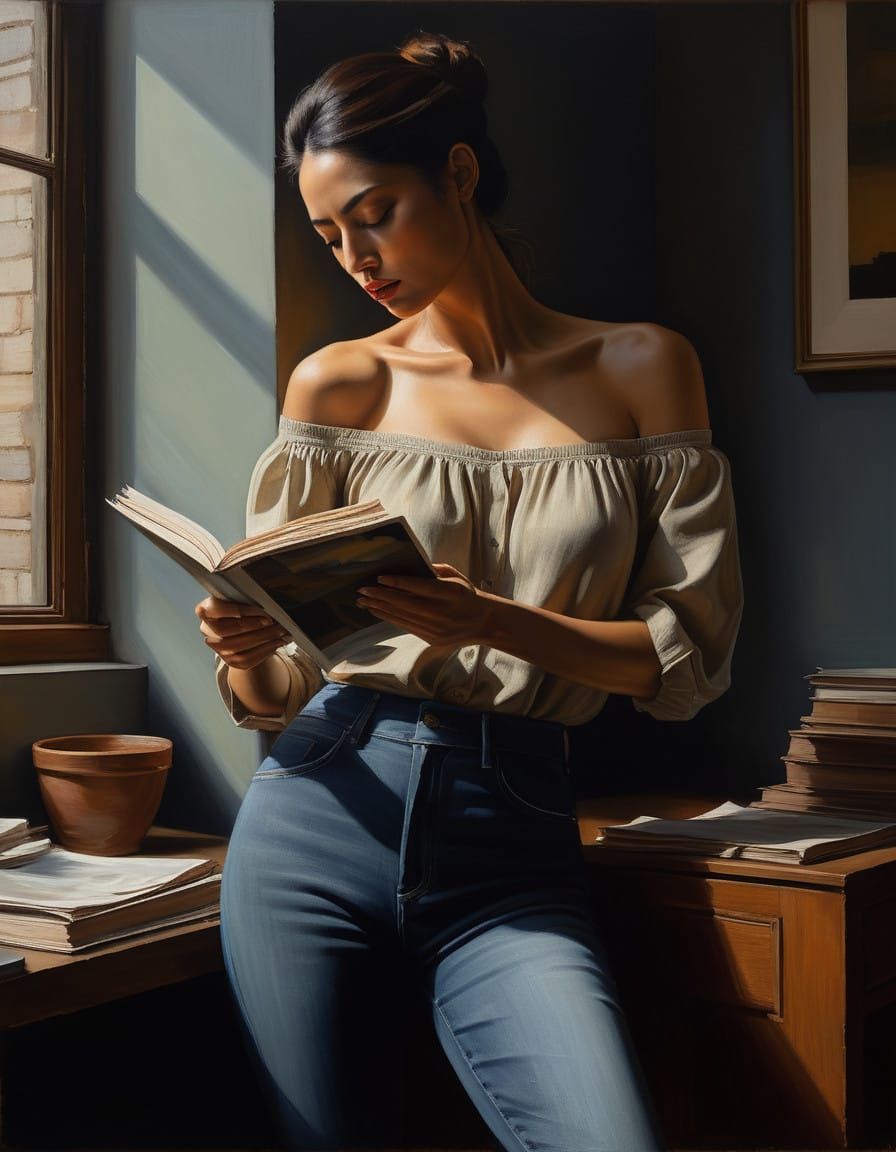 Serene Moment of Introspection in Hyperdetailed Realism