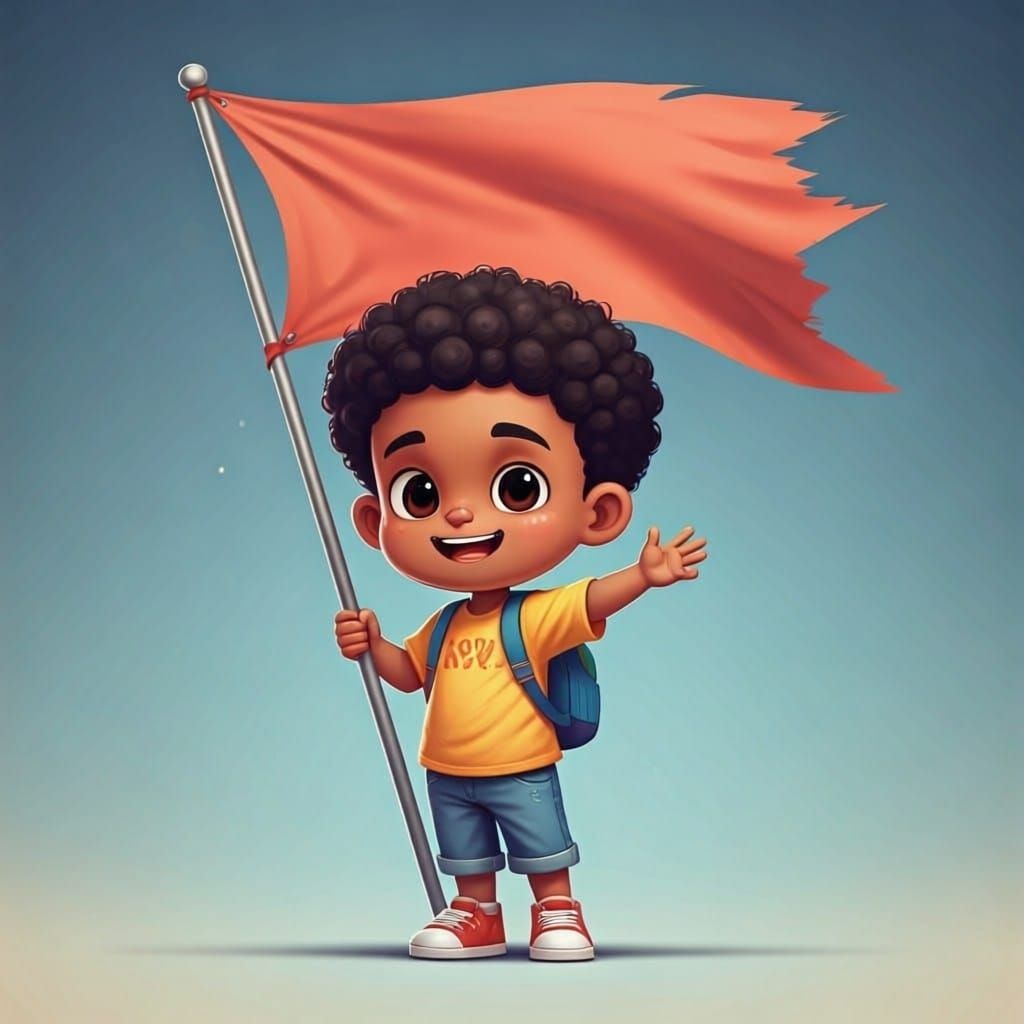 Adorable Chibi Boy Holds "You're Welcome" Flag in 3D