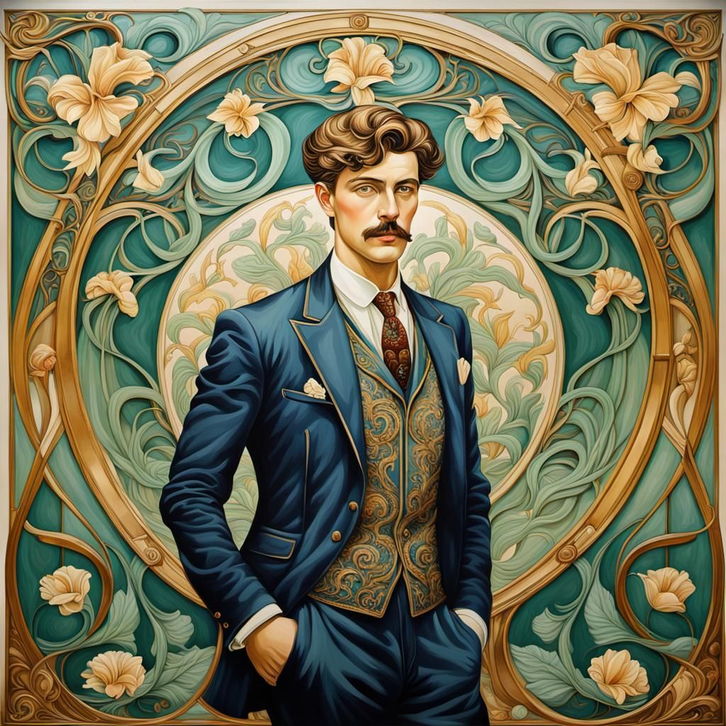 Art Nouveau Painting of a Handsome Man