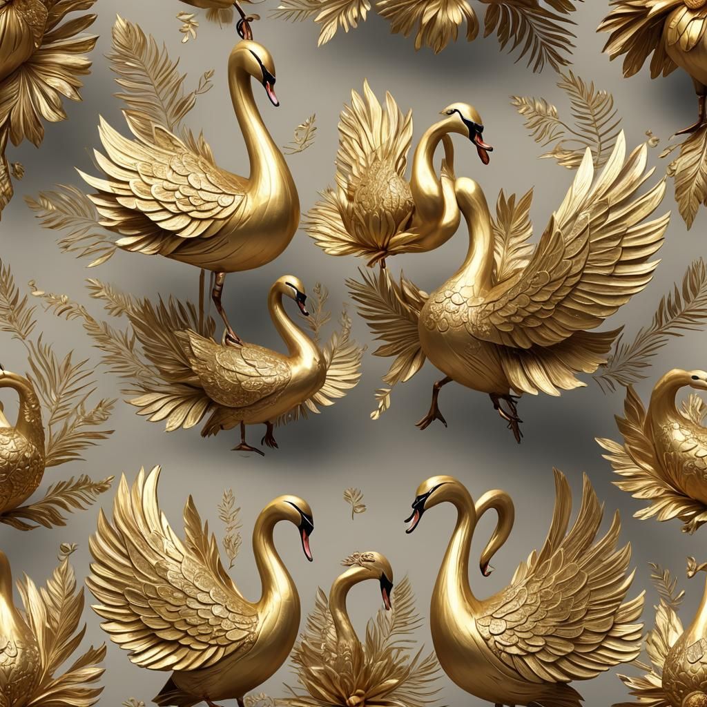 Indian Style Swan in Golden Silk Dress