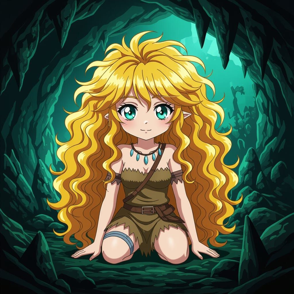 Prehistoric Anime Girl in Cave