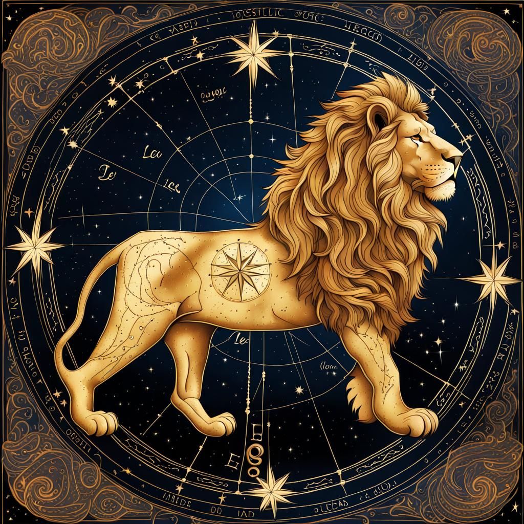 Leo Constellation Star Map with Lion Illustration
