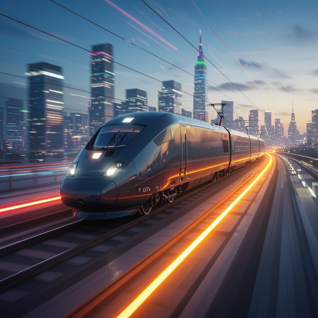 Futuristic High-Speed Train on Glowing Track