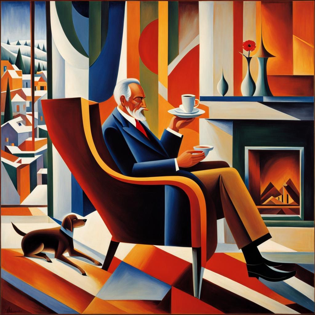 Cozy Winter Day in Cubism Style