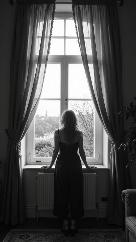 Morning Sunlit Portrait of a Woman in a Window