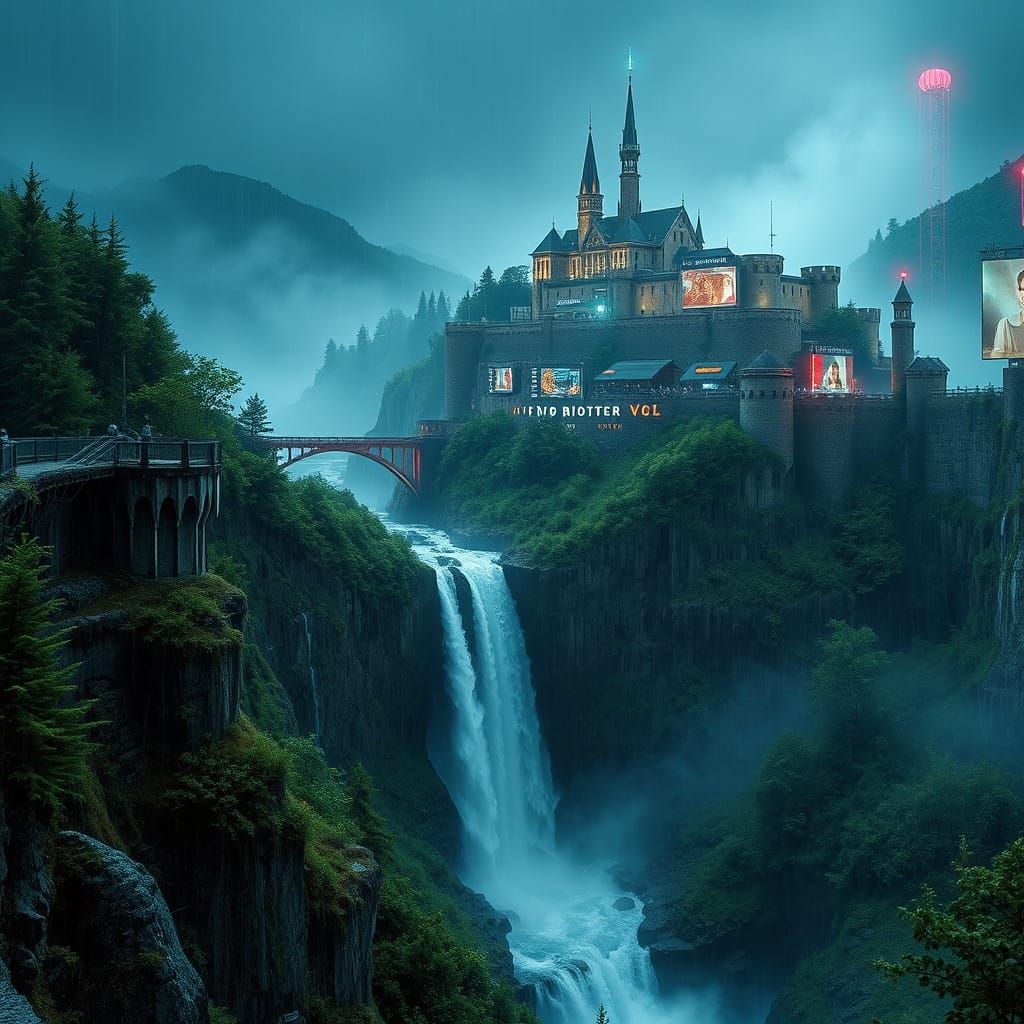 Cyberpunk Waterfall in Emerald Canyon