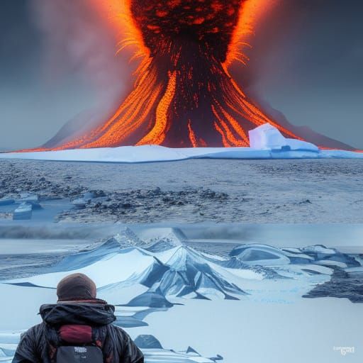 Dystopian Antarctic Volcano Eruption Portrait