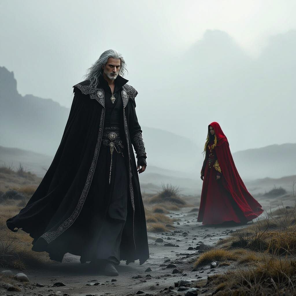 Mysterious Man in Desolate Landscape, Digital Art