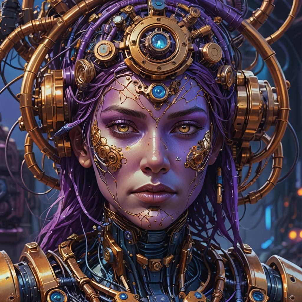 Cosmic Metal Woman: Detailed Digital Art Portrait