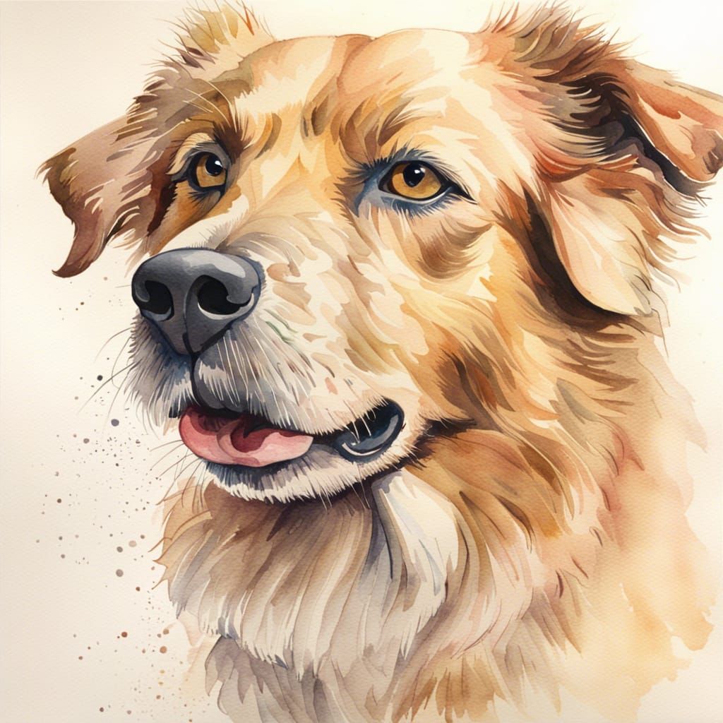 Detailed Watercolour Painting of a Dog