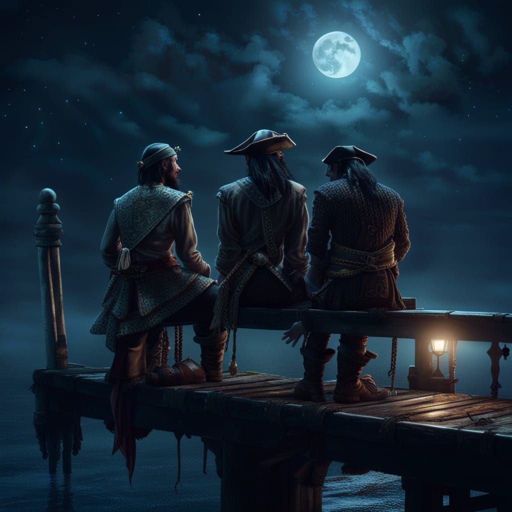 Moonlit Pirate Romance: Detailed Dark Fantasy Art