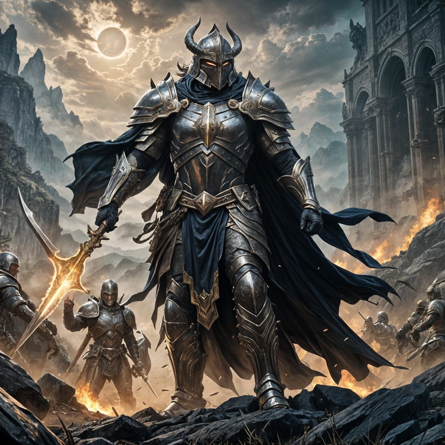 Epic Warrior God on Battlefield, Digital Matte Painting