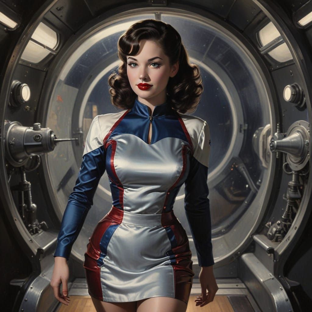 Vintage Sci-Fi Pinup Girl in Classic Spacesuit