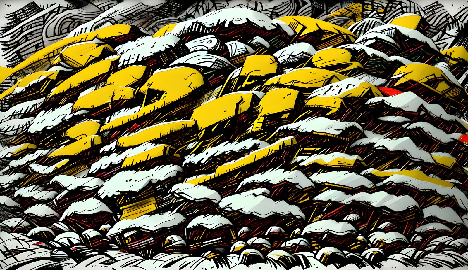 Abstract Expressionist Pigs in a Winter Forest