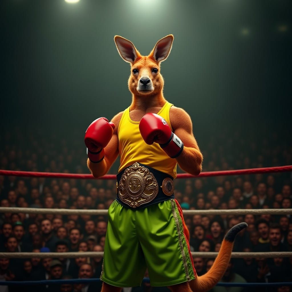 Majestic Orange Kangaroo in Boxing Ring