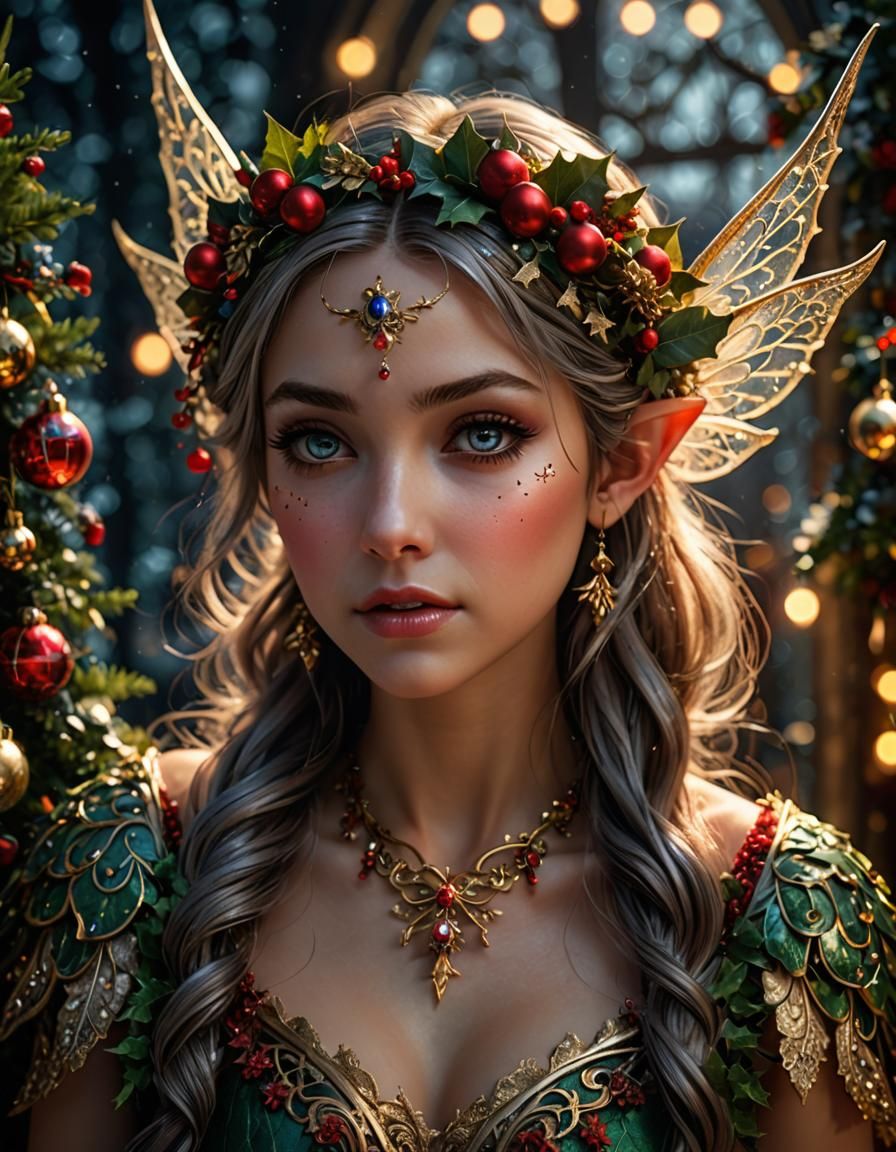 Enchanting Christmas Fairy Portrait with Magical Details