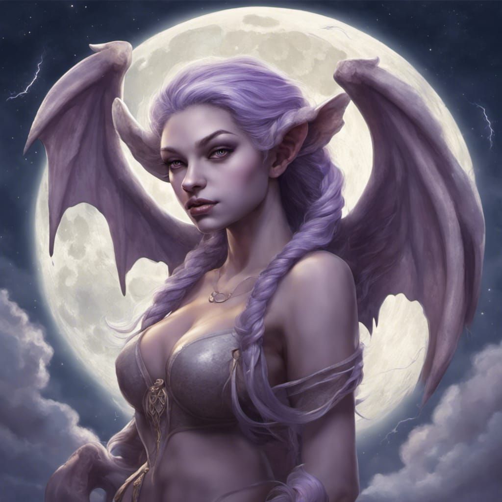 Female Gargoyle with Braided Hair and Lavender Wings