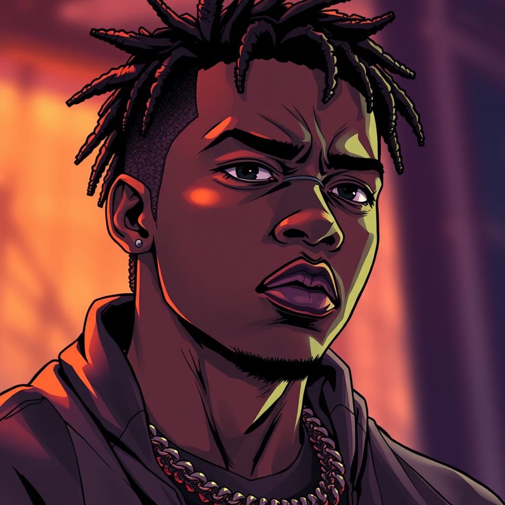 Dramatic Manga Portrait of Jahseh Onfroy in Anime Style