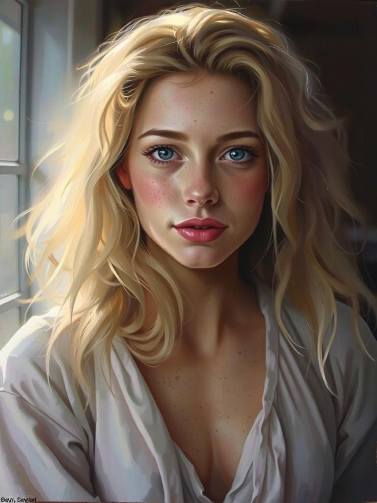 Impasto Portrait of a Freckled Woman in Pastel Colors