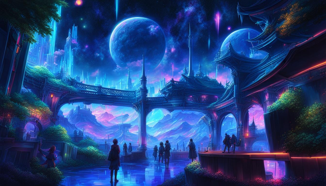 Anime Key Visual with Black Light and Cosmic Elements