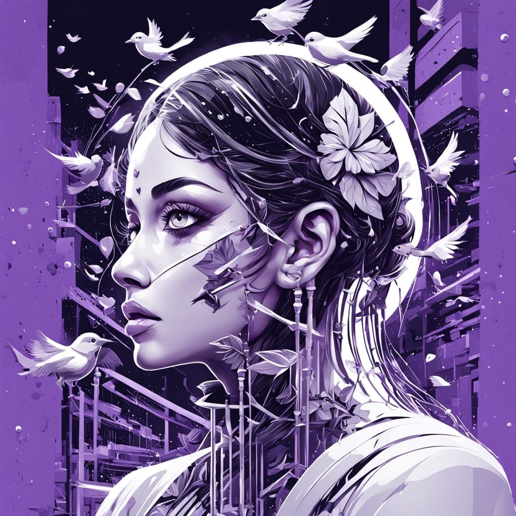 Surreal Liberation Scene with Glowing Birdcage Heart