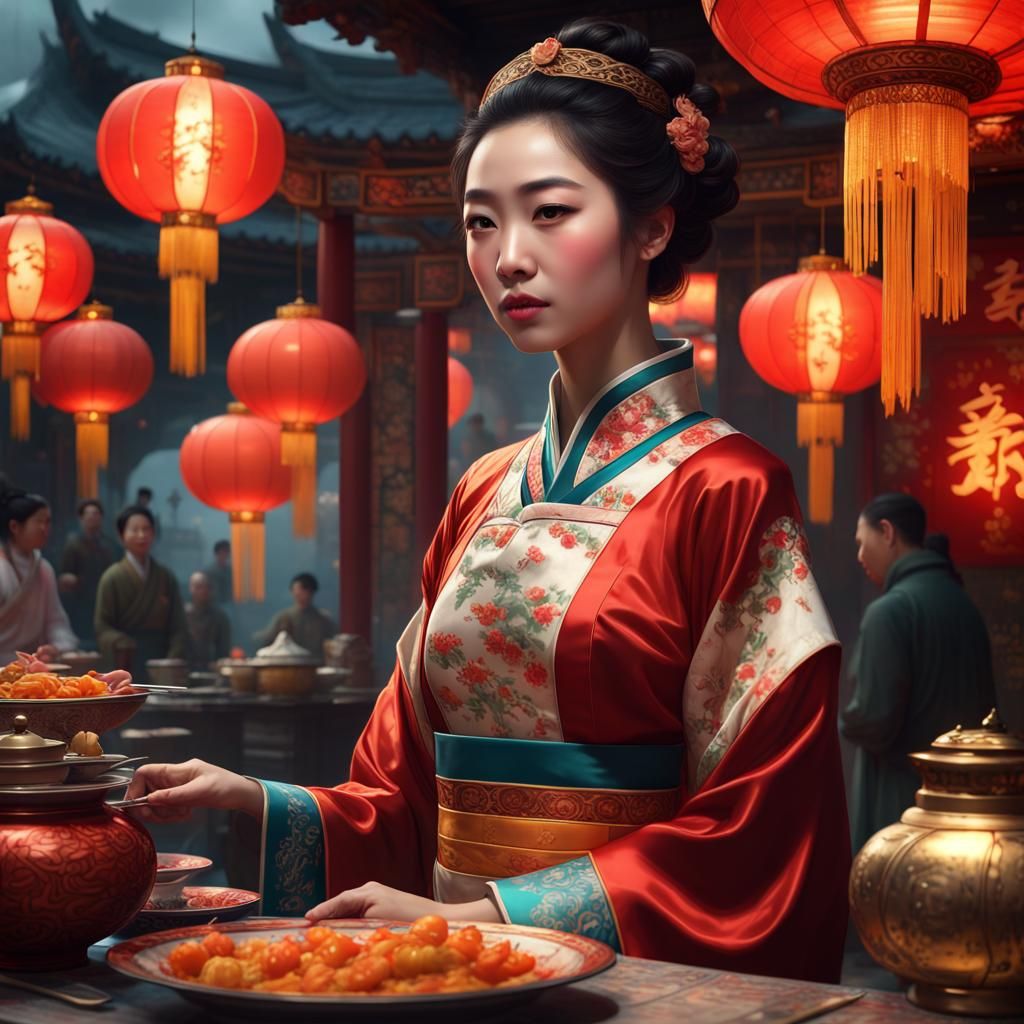 Chinese Lantern Festival: Traditional Dress, Digital Paintin...