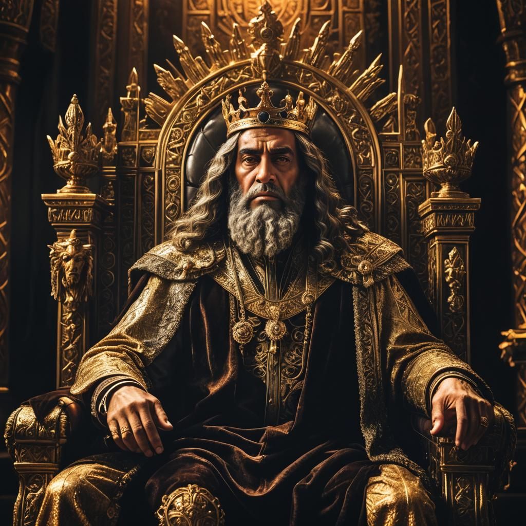King Solomon on His Throne in Hyperrealistic Photo