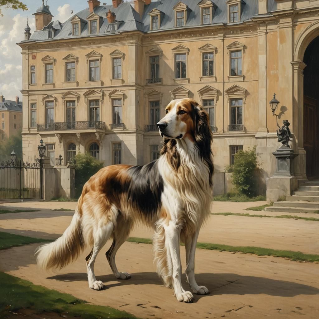 Barzoi Hound in Front of Russian Palace