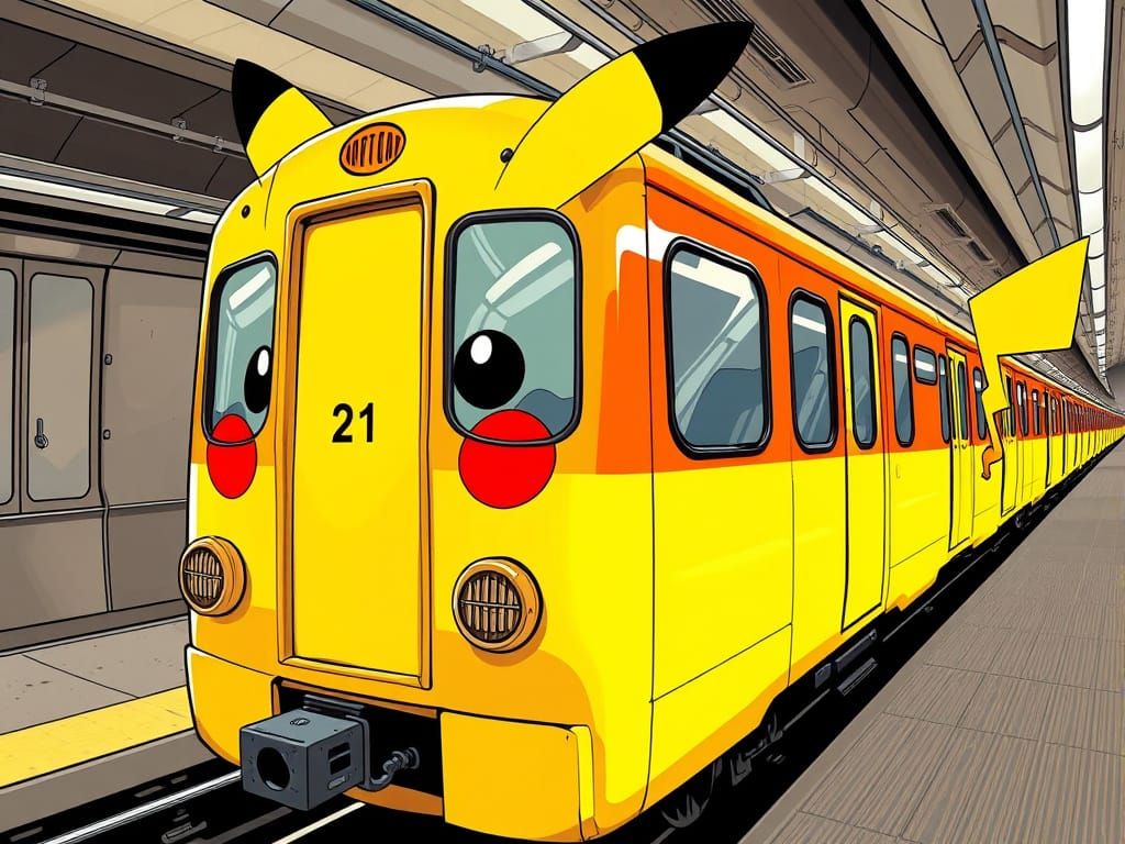 Pikachu Train in Comic Book Style