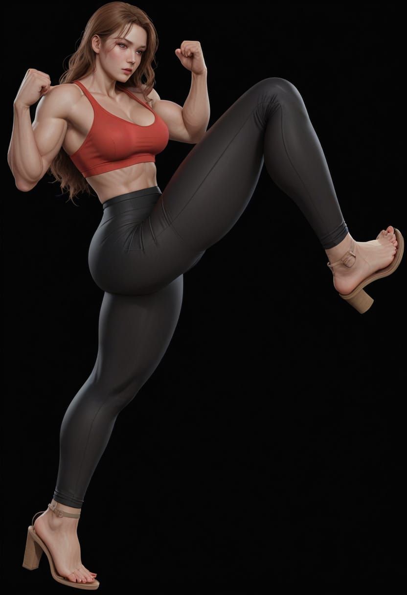 Realistic Muscular Woman in White Outfit