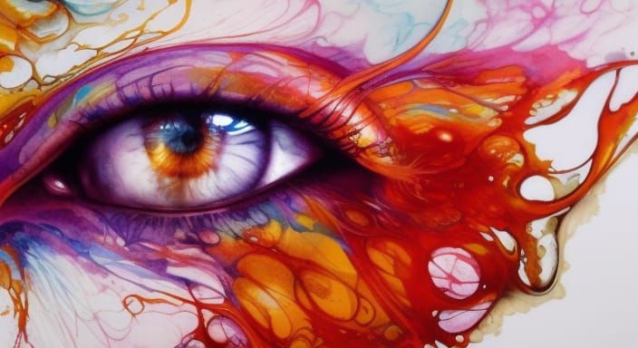 Intricate Chrome Ink Flow in Gouache Painting Style