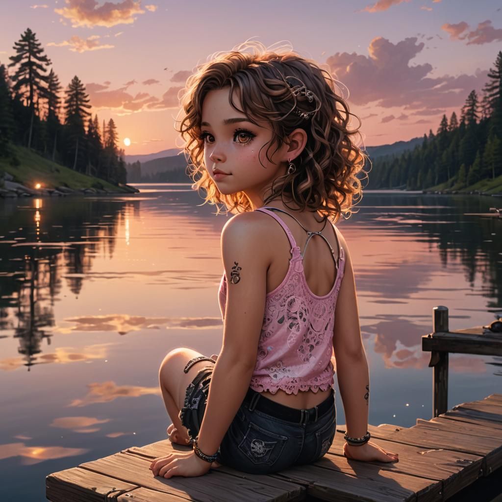 A hyper realistic image of a chibi woman with a tousled curl...