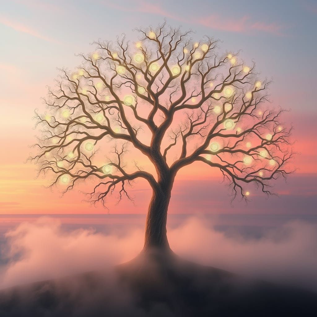 Tree of Life Radiates Ancient Wisdom in Dawn's Soft Glow