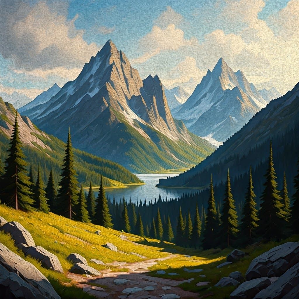 Impressionist Mountain Landscape in Warm Oil Paints