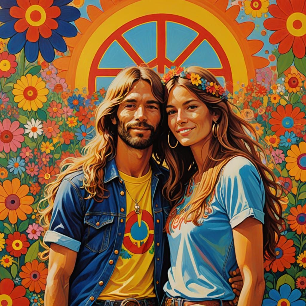Psychedelic Hippie Love-In in Vibrant Oil Painting