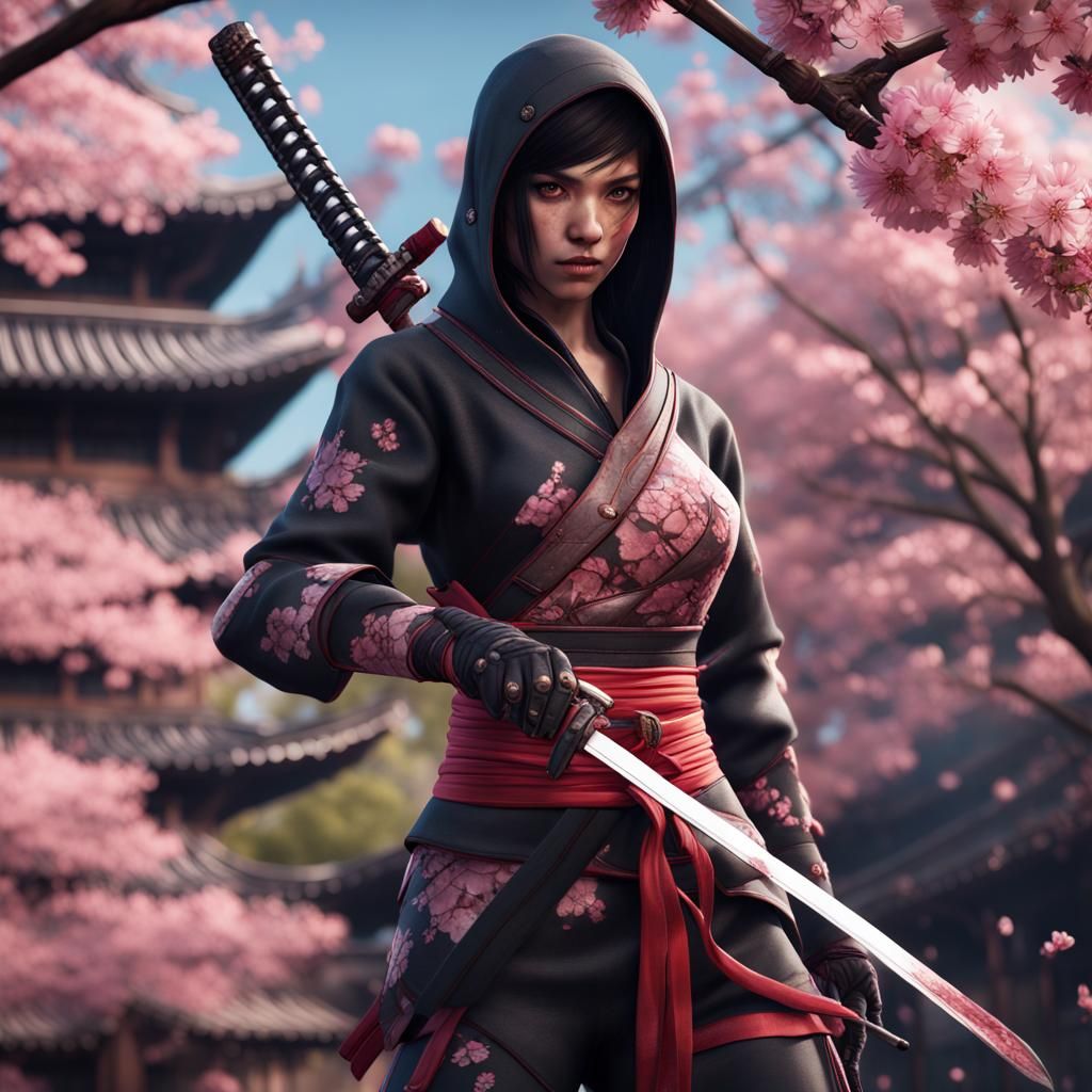 Cherry Blossom Ninja Assassin in Detailed Matte Style