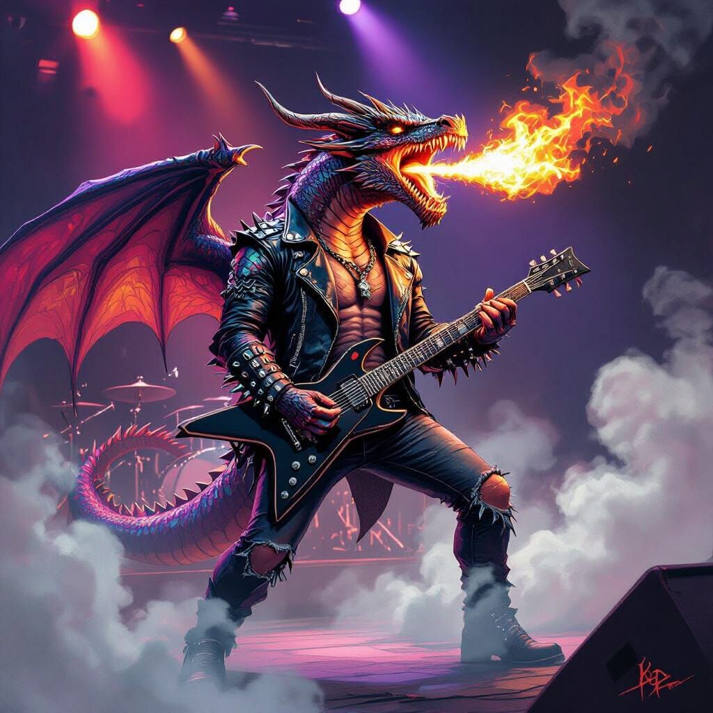 Dragon Lead Singer of Metal Band on Stage