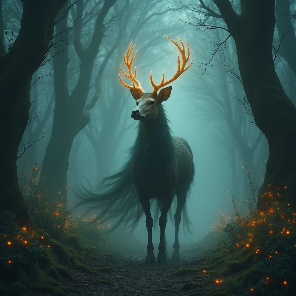 Enchanted Forest: Ghostly Deer with Glowing Antlers