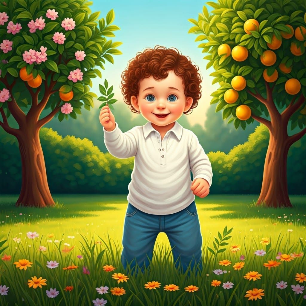 Joyful Orthodox Boy Blesses Nature with Innocent Smile