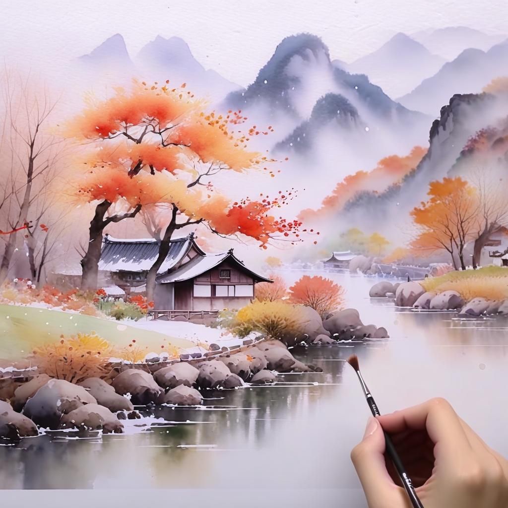 Seasonal Panorama in Watercolor Style