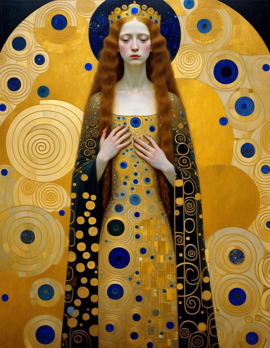 Sad Princess Portrait in Klimt-Inspired Golden Ratio