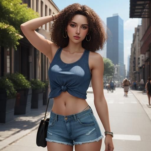 Pretty Woman with Curly Hair in Hyperrealistic Style