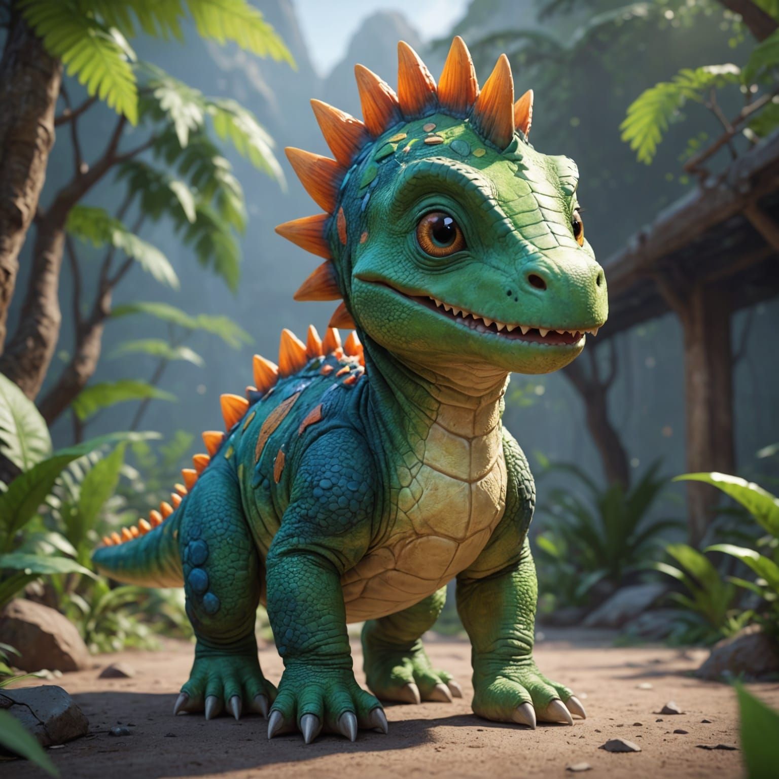 Adorable Dinosaur Hybrid in 3D Anime Style