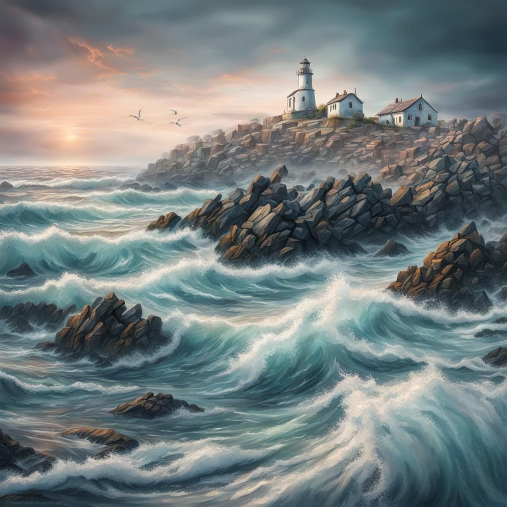 Pastel Sea Landscape in Hyperrealistic Style