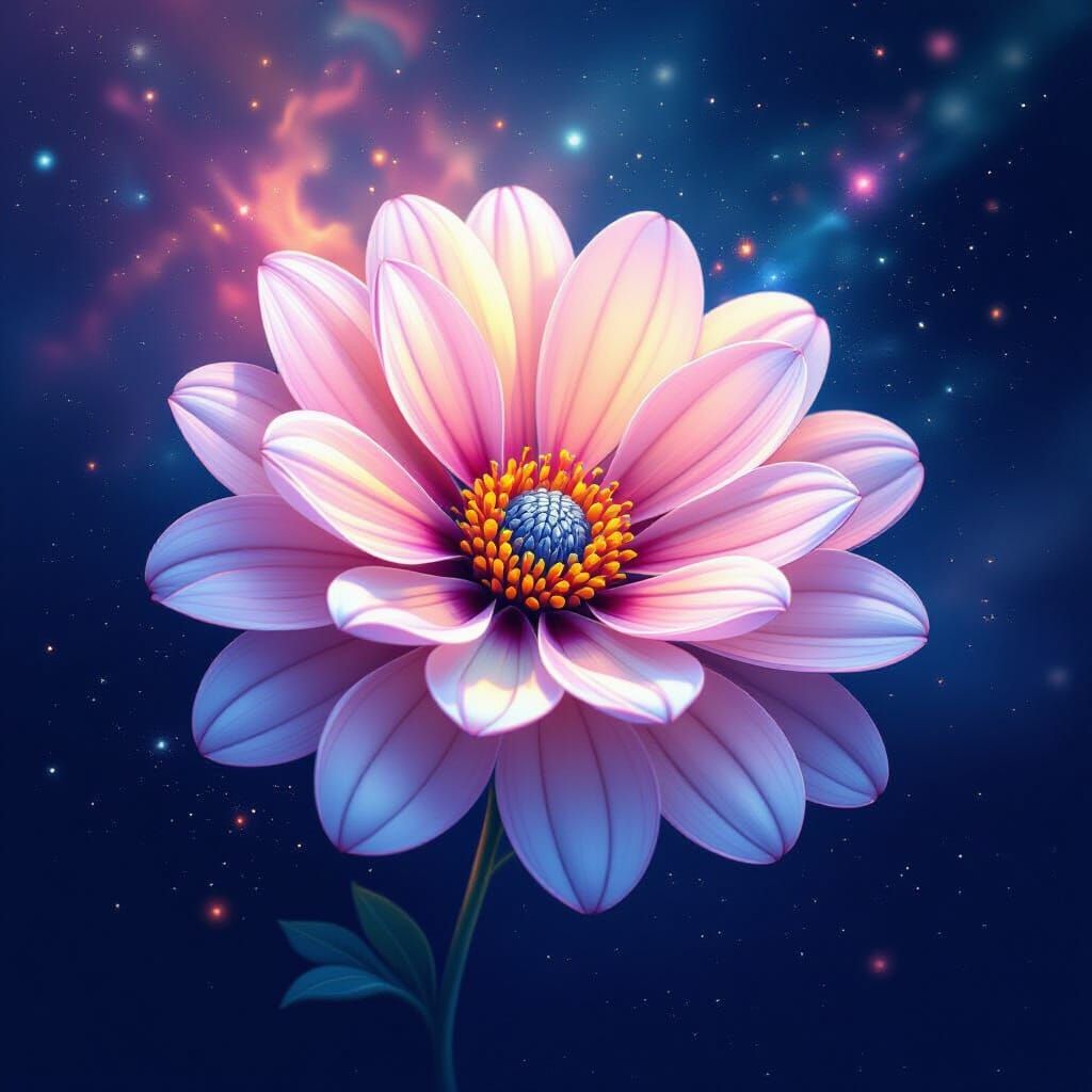 Cosmic Flower in Space: A Digital Painting