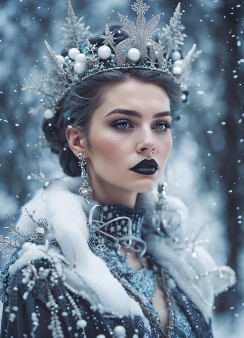 Snowy Female Wizard Portrait in Gothic Style