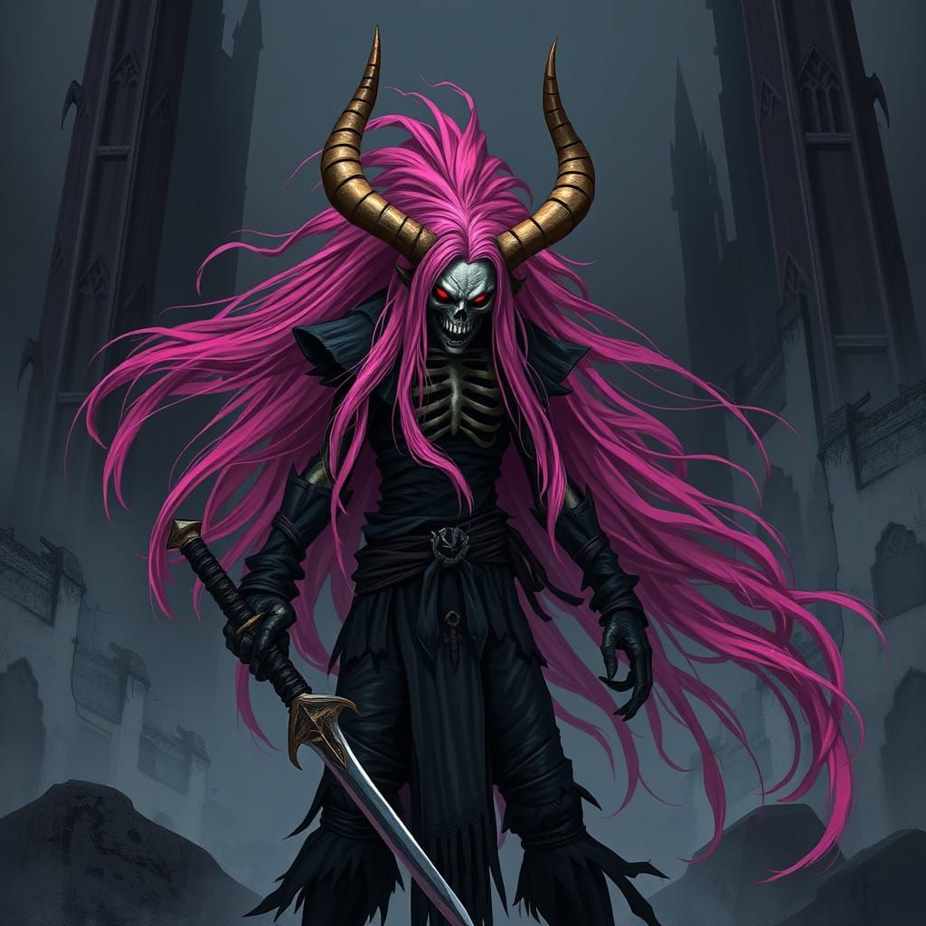 Menacing Horned Figure in Gothic Setting